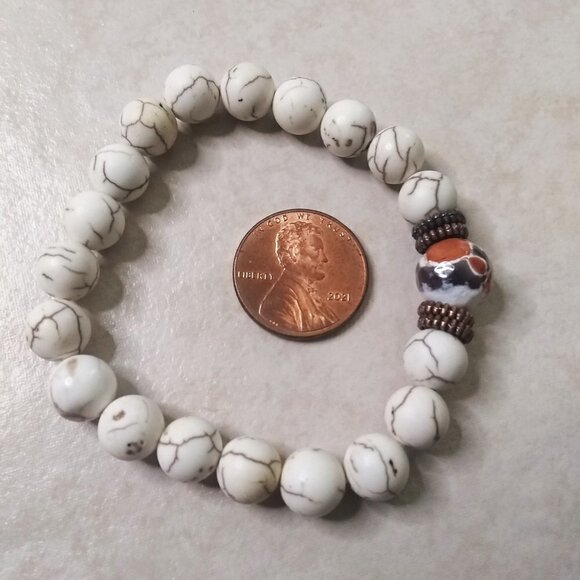 ๐๐๐ 3/$25! Unisex Tom/Boy Bracelet - Small Wrist - Howlite + Fire Agate Beads - Picture 5 of 6